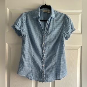 Gingham short sleeve button down blouse